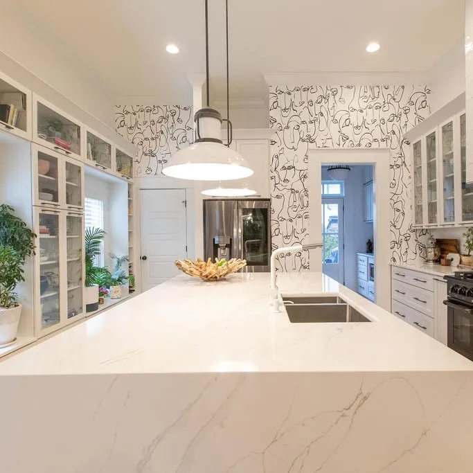 Limitless Walls Faces Mural installed in a kitchen using removable media PrestoTex